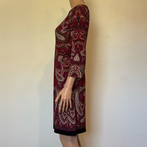 LOFT Paisley Shift Dress Burgundy Pink Size 4 | 3/4 Sleeve - Picture 3 of 8